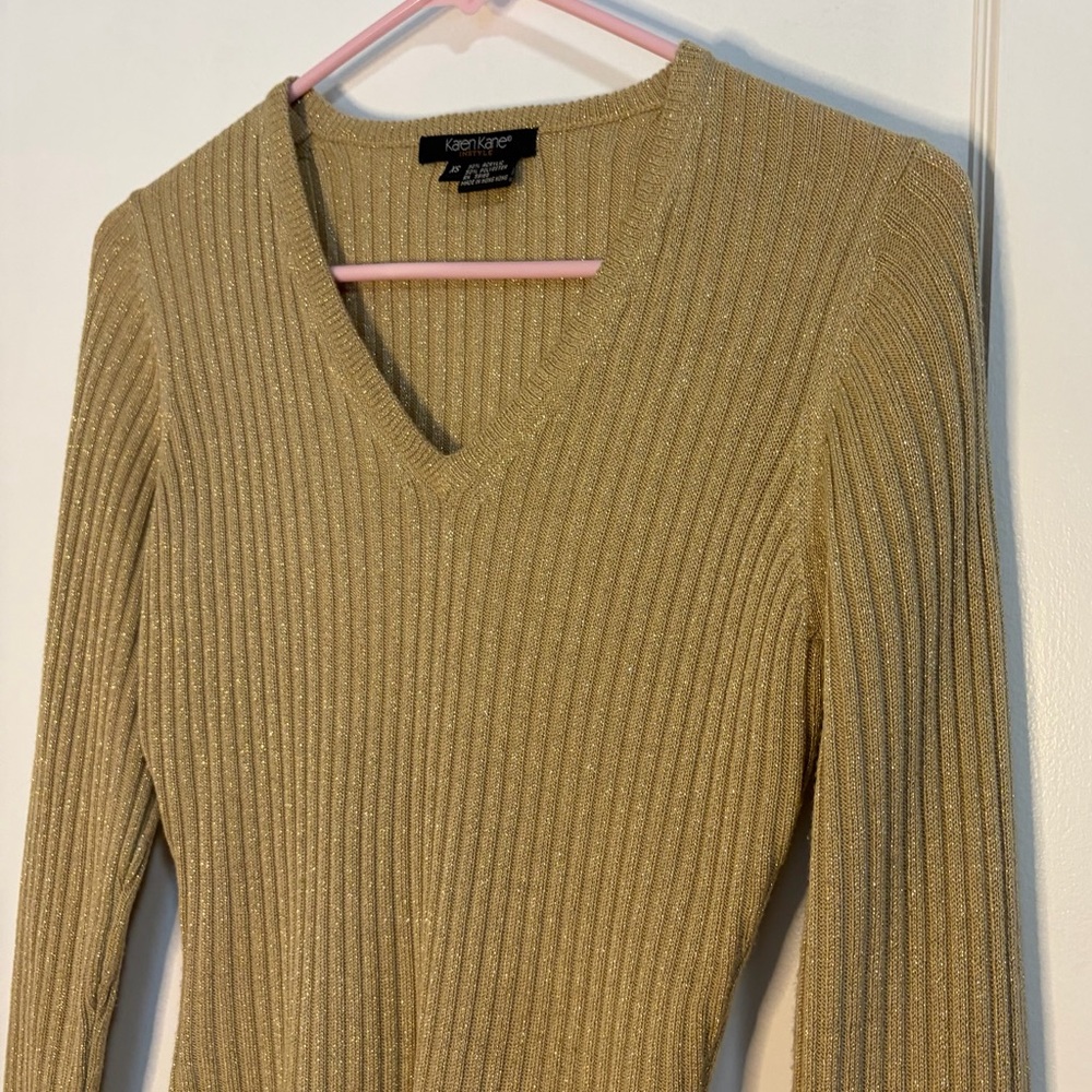 Vintage KAREN KANE Vneck Gold Sweater - Picture 10 of 10
